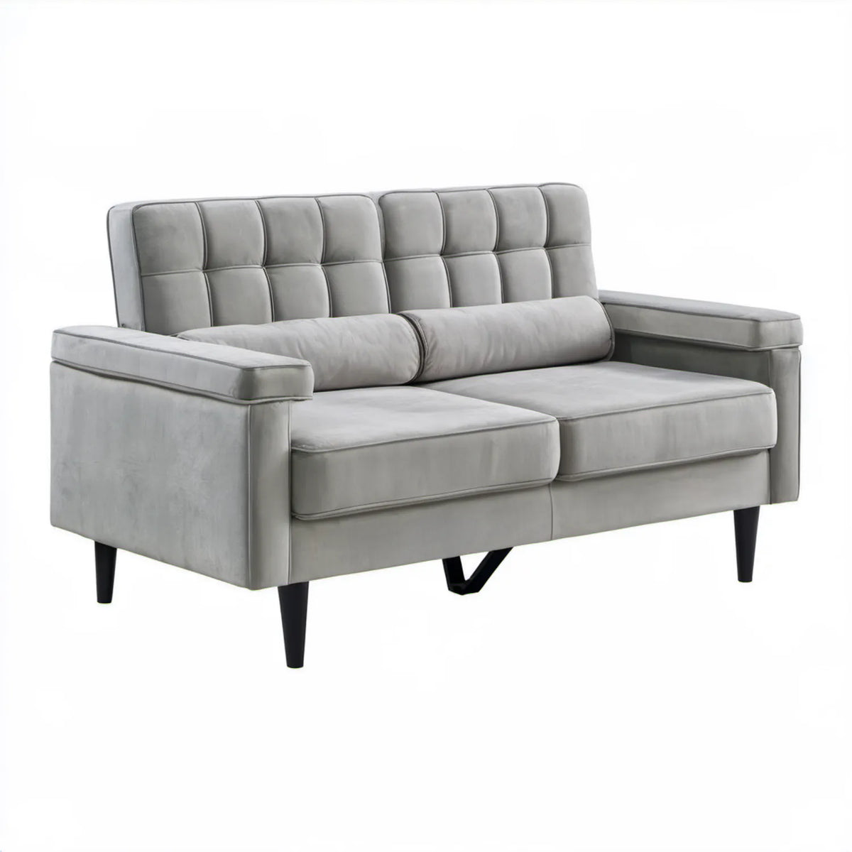 Dwuosobowa sofa z aksamitną tapicerką, szara/czarna, 170 x 85 x 88 cm