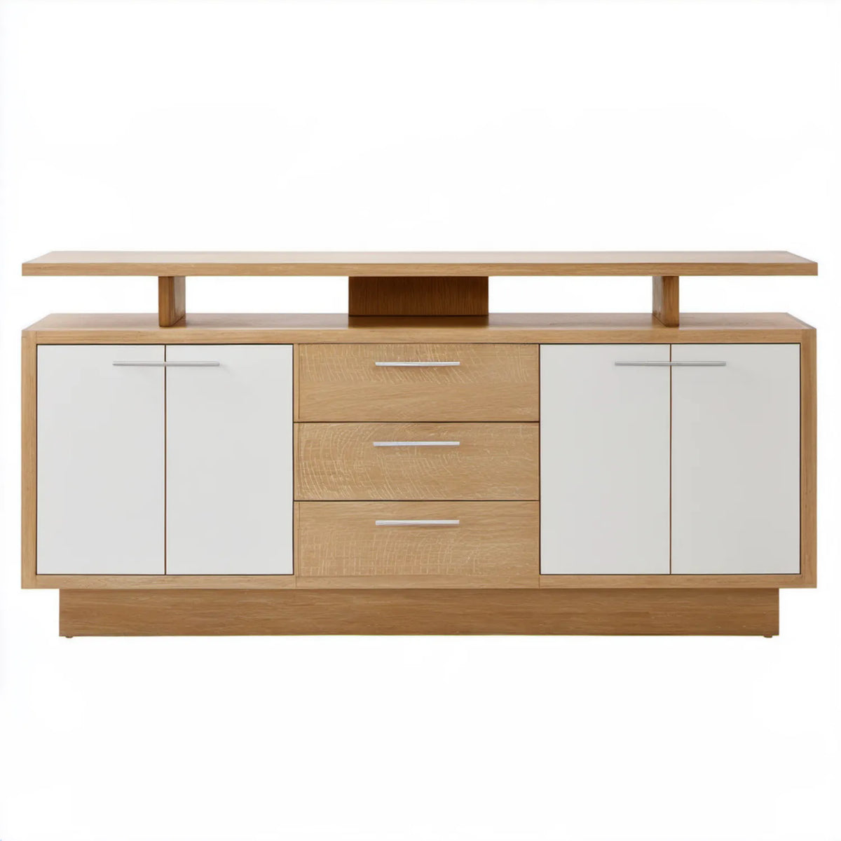 Komoda do salonu z MDF, jasny dąb/biały/srebrny, 180 x 45 x 105 cm