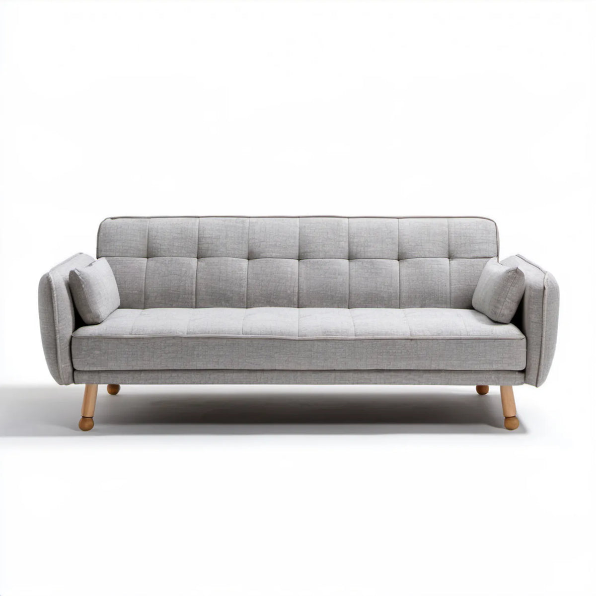 Trzyosobowa sofa tapicerowana jasnoszara z brązowymi nogami, 220 x 90 x 85 cm
