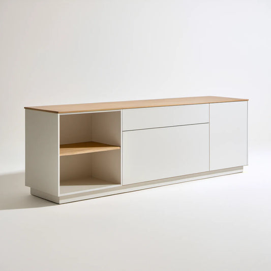 Kredens MDF biały i dąb naturalny 160 × 40 × 75 cm