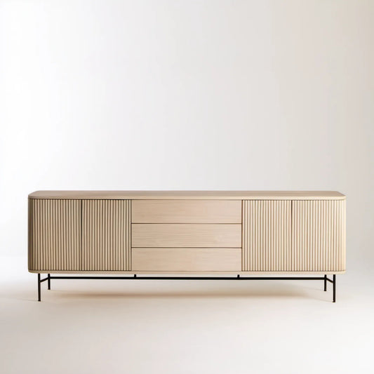 Komoda do salonu z fornirem dębowym, jasny dąb/czarny, 180 × 40 × 75 cm