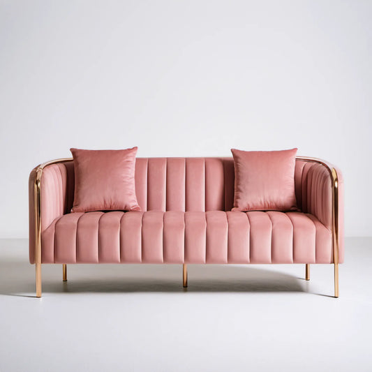 Dwuosobowa sofa półokrągła z aksamitu poliestrowego, różowo-złota, 160 x 80 x 78 cm