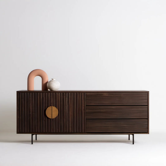 Ciemnobrązowa komoda MDF z ryflowanymi frontami, 160 × 40 × 80 cm