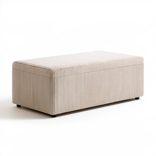 Beżowy mebel tapicerowany sztruksem z czarnymi nóżkami, 100 × 50 × 45 cm