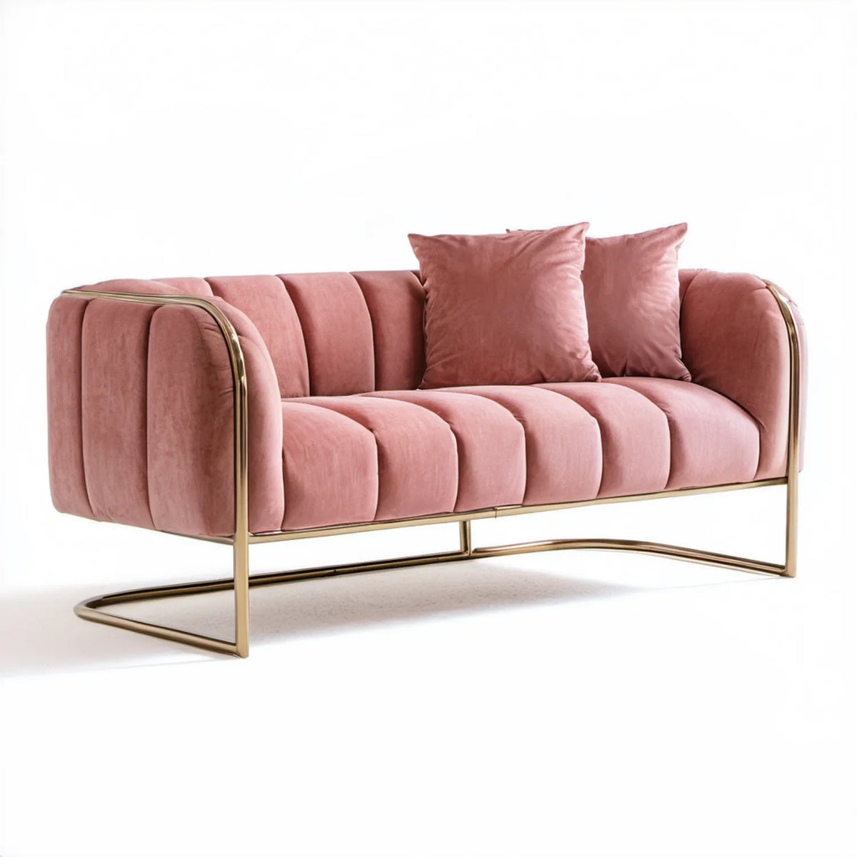 Dwuosobowa sofa welurowa różowo-złota 160 x 85 x 78 cm