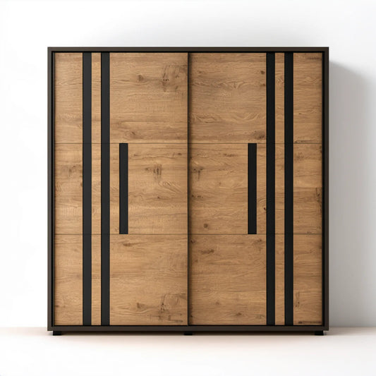 Szafa przesuwna dąb/czarny, 200 × 60 × 200 cm
