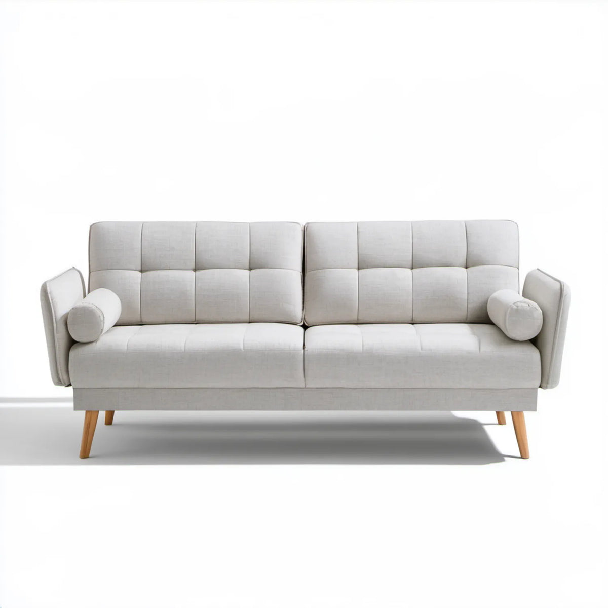 Trzyosobowa sofa jasnoszara z naturalnymi brązowymi nogami 210 x 85 x 88 cm