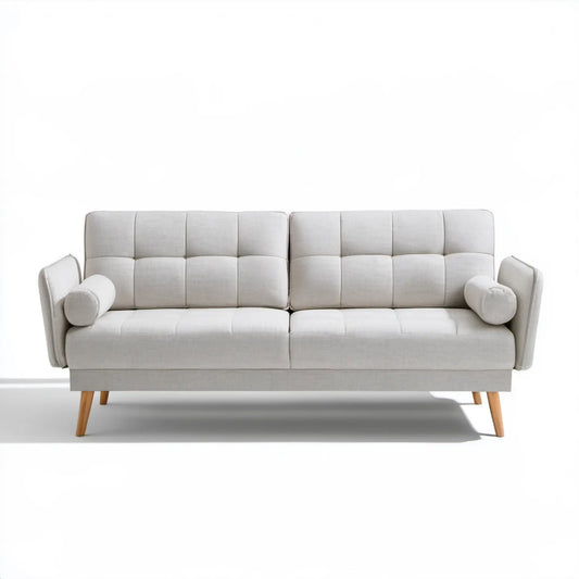 Trzyosobowa sofa jasnoszara z naturalnymi brązowymi nogami 210 x 85 x 88 cm