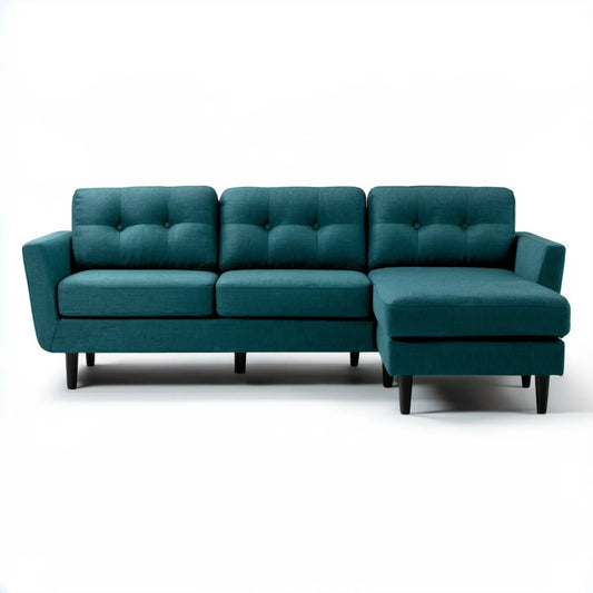 Ciemnoturkusowa sofa narożna z prawostronnym szezlongiem 245 × 150 × 85 cm