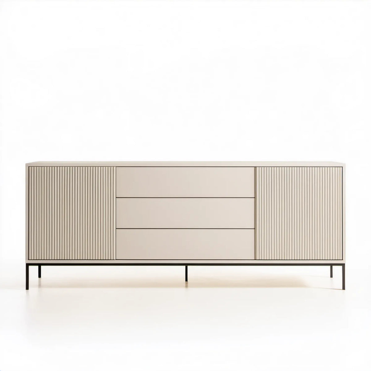 Beżowa komoda MDF ze stalowym stelażem czarnym 180 x 40 x 75 cm