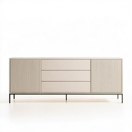 Beżowa komoda MDF ze stalowym stelażem czarnym 180 x 40 x 75 cm