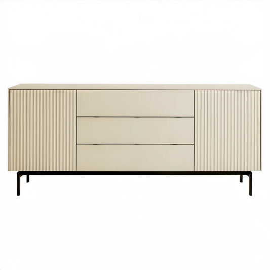 Beżowo-czarna komoda MDF z ryflowanymi frontami, 180 x 40 x 75 cm
